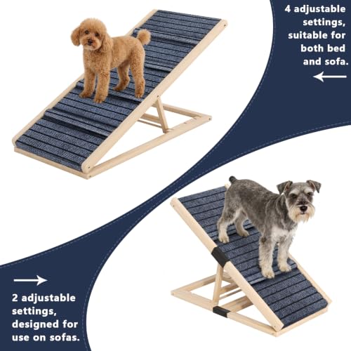 Adjustable Wooden Dog Ramp for Small & Medium Dogs, 39.4" Long x 15.8" Wide Portable Pet Ramp for Bed, Couch, Sofa & Car, Anti-Slip Carpet, Lightweight Foldable Indoor Outdoor Travel Dog Ramp - size: 39.4" L x 15.8" W
