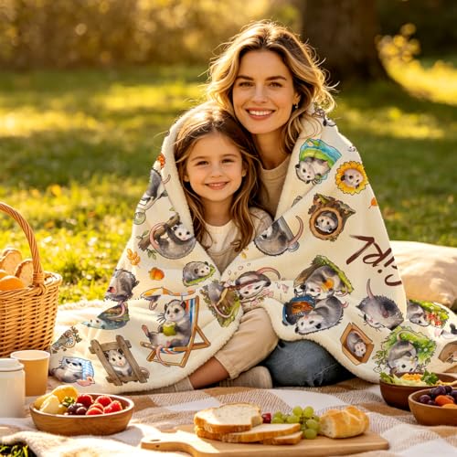 Opossum Blanket Gifts Cozy Flannel Opossums Throw Blanket Funny Opossum Lovers Birthday Stuff Merch Gifts for Women Girls 50"x40" - color: Beige Opossum