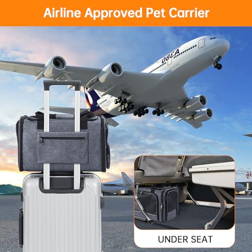 Cat Carrier Pet Travel Carrier by Airplane Approved Under seat, TSA Airline Approved Soft-Sided Dogs Carrier Bag for cat,Dogs,17.5 x 8.5 x 11 inches,Grey - color: GREY