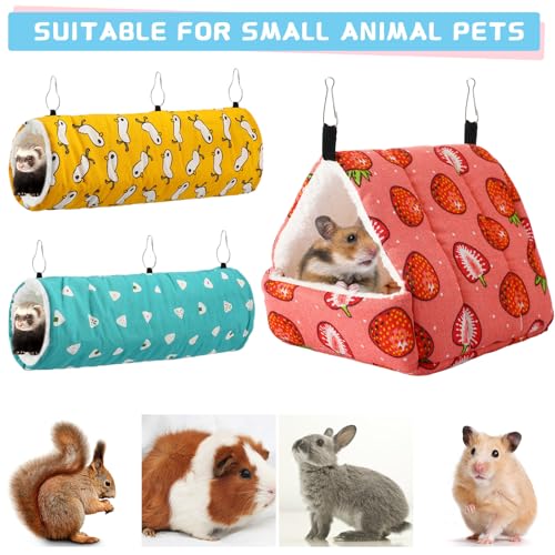 Abbylike 9 Pieces Rat Guinea Pig Hanging Hammock Ferret Cage Accessories Small Pet Hideout Tunnel Cave Hanging Hammock Hamster Toy Accessories for Ferret Hamster Chinchilla(Strawberry)
