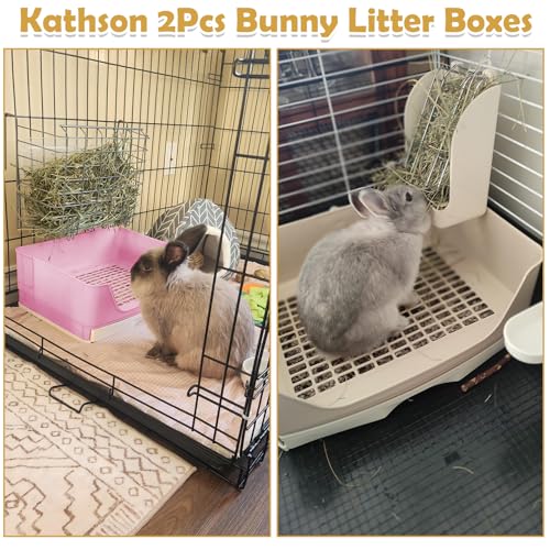 kathson 2PCS Large Rabbit Litter Box Trainer, Potty Corner Toilet with Drawer Bigger Pet Pan for Adult Hamster, Guinea Pig, Ferret, Galesaur, Bunny and Other Animals (Pink,Brown) - size: 2PCS, Brown，Pink