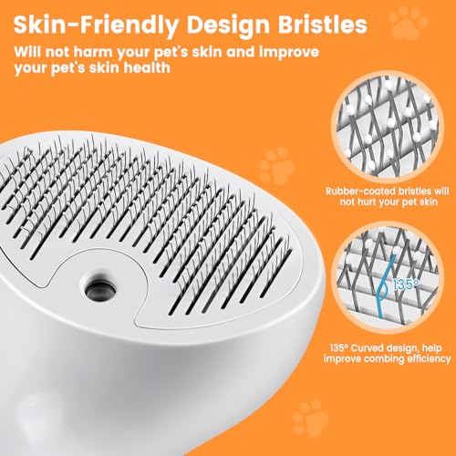 Pet Steam Brush for Dog & Cat, 4 in 1 Self Cleaning Cat Steam Brush for Shedding, Mist Spray Hair Removal Comb for Long Haired Pet Grooming, Effectively Prevents Flying Fur and Reduce Static - color: Off-white