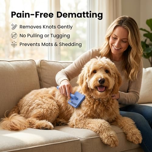 Small Slicker Brush & Lavender Detangler Spray Pack, Dog Grooming at Home | Best Brush For Long Haired Dogs, Dematting Comb & Detangling Spray For Goldendoodle Coats, Puppy Matting Grooming Supplies - size: Small Brush & Detangler Spray