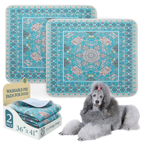 Homimp Washable Pee Pads for Dogs, 2 Pack Reusable Puppy Pads Waterproof, Absorbent and Leakproof Dog Pee Pads, Non Slip Puppy Training Pads, Pet Mat for Floor, Crate, Couch, Whelping,Blue 36"x41" - size: 36"x41"(Pack of 2)