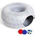 Large Cat Tunnel Bed for Indoor Cats with 3 Toys, Scratch Resistant Donut Cat Bed, Up to 30 Lbs (L 24x24x11, Light Grey) - color: Light Grey