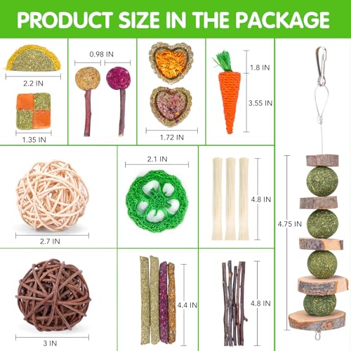 Bunny Toys for Rabbits Hamster/Guinea Pig Toys Natural Timothy Hay Sticks | Timothy Hay Sticks chew Treats and Balls Toys for Rabbit, Bunny, chinehila, Guirea Pig, Hamster, Rabbit Teeth Care - size: 24Pack-Set