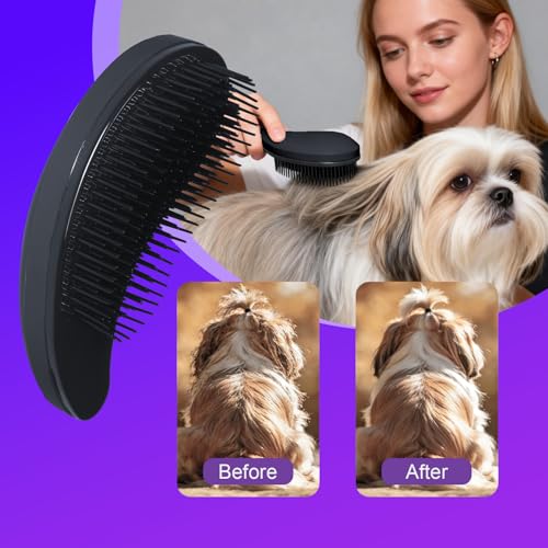 Small Dog Brush, Skin-friendly Soft Bristles (Black) | Puppy Hair Brush, Massage and Bath Supplies, Pet Grooming Tool for Teddy, Yorkies, Maltese, Shih Tzu, Chihuahua - color: Black