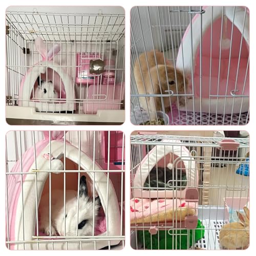 Guinea Pig Bed,Fleece Bunny Hideout House,Warm Rabbit Sleeping Bed with Pee Pad,Winter Large Hiding Hut for Hamster Ferret Rat Chinchilla Hedgehogs,Pink - color: Pink
