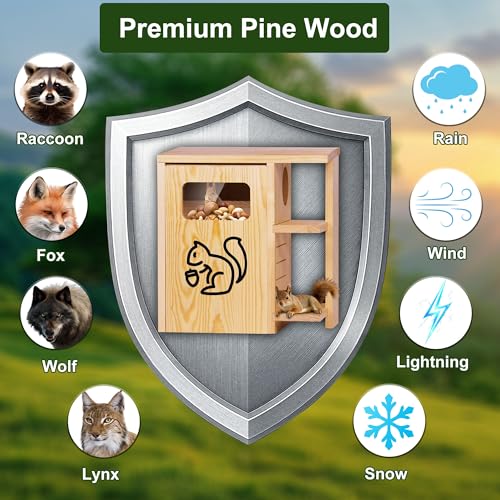Extra Large Wooden Squirrel House for Outside | Dual Protective Entry Design, with Squirrel Feeder, Squirrel Nesting Box with Multi-Platforms for Nesting & Shelter - size: Extra Large