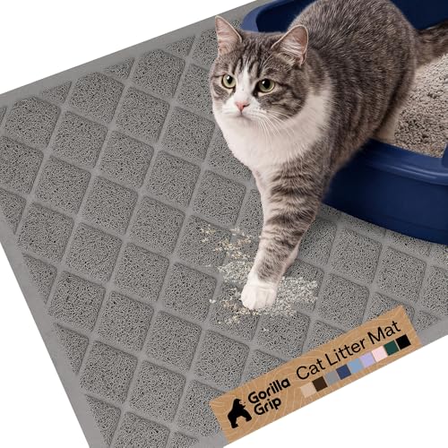 GORILLA GRIP Cat Litter Box Mat, Cushioned Coil Mesh Litter Trapping Mats, Scatter Control Supplies for Less Mess, Phthalate Free, Ultra Deep Catch Grooves, Rinse or Vacuum to Clean, 24x17 Gray - color: Grey, style: Small (24" x 17")
