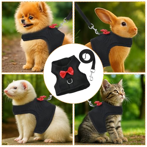 Bunny Harness and Leash Set, Soft Breathable Mesh Rabbit Leash Vest with Safety Buckles, Lightweight Escape-Proof Walking Gear for Rabbits, Kittens, Ferrets, Guinea Pigs, Black M - color: Black