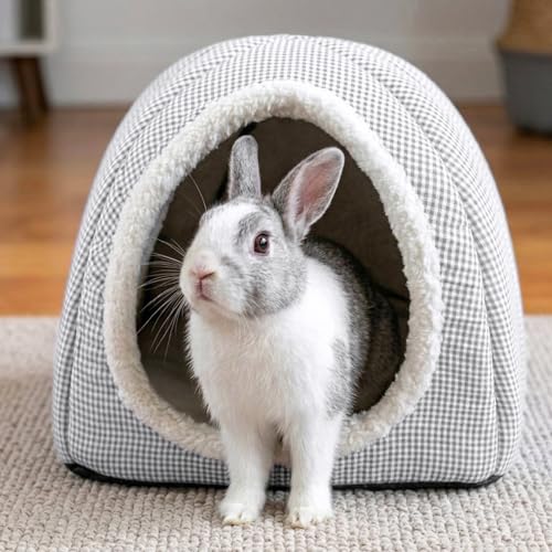 Rabbit Hideout Bed for Large Bunnies, Soft Plush Bunny House | Cozy Small Animal Hideaway with Removable Pad for Indoor Rabbits, Guinea Pigs, and Ferrets, Light Gray - color: Light Gray