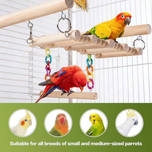 Bird Perches Ladder with Swing,Natural Wood Parrot Climbing Bridge Toys | Wood Climbing Ladder for Parakeet, Exercise Play Stand Parakeet Cage Accessories for Budgie Conure Lovebird Canary,A - color: A