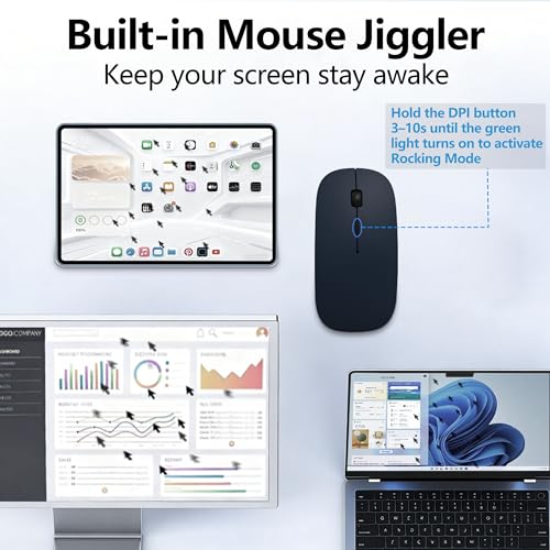 Slim Bluetooth Wireless Mouse with Jiggler - Blue | Rechargeable Portable Mouse, BT5.2 & 2.4G, USB-C/USB-A Receiver, Adjustable DPI for MacBook, iPad, Laptop & PC - color: Deep Blue