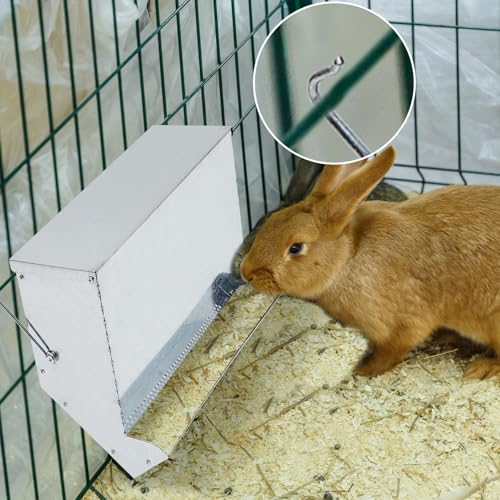 2 Pcs Rabbit Feeder for Cages Small Animal Food Pellet Dispenser with Lid Metal Chicken Grit Oyster Shell Squirrel Feeders Outside(11.8 Inches,Mesh Bottom,Silver) - color: Silver, size: 11.8 Inches, style: Mesh Bottom