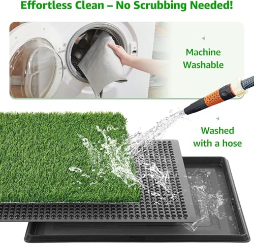 Grass Pad with Tray 20"x16", Dog Litter Box for Puppy Training | Easy to Clean, Full System with Trays, Artificial Grass Patch Bathroom Mat & Washable Pee Pad, Indoor/Outdoor Use - size: 20"x16"（4 Layer Potty System)