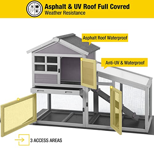 Aivituvin Rabbit Hutch Outdoor Chickecn Coop Indoor Bunny Cage with Pull Out Tray,Upgrade Version,Removable Bottom Wire Mesh 53.4" L x 23.6" W x 38.1" H - color: Deep Grey