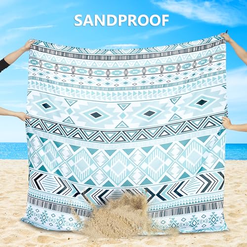 WIWIGO Beach Blanket Mat Waterproof Sandproof for 2-8 Adults Quick Drying | Extra Large, For 2-8 Adults,Windproof, Outdoor Picnic Mat, Beach Accessories Must Have,Gifts, for Travel, Camping, Hiking - color: Bohemian Style Green and Black, size: 79" X 83"（