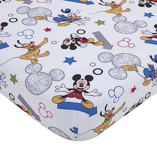 NoJo Disney Mickey Mouse Clubhouse Buddies Multi Colored Goofy, Pluto, and Donald Duck 4 Piece Toddler Bed Set - Comforter, Fitted Bottom Sheet, Flat Top Sheet, and Reversible Pillowcase