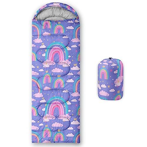 AILONEN Midnight Meow Sleeping Bag, Charcoal Cat Eyes Crescent Graphic, Portable Camp Sack Sleepover Style - color: Rainbow2