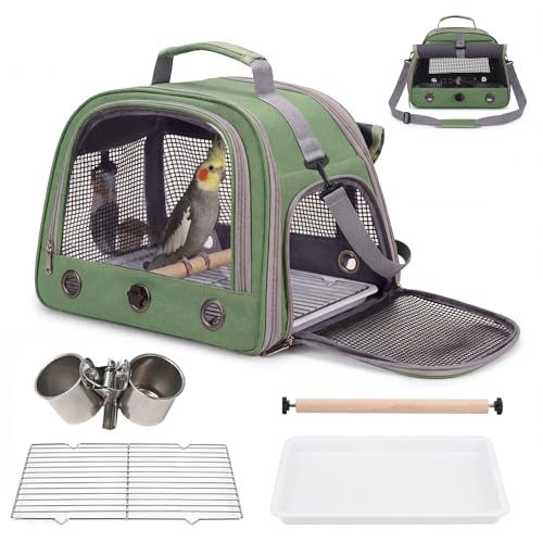 Bird Carrier, Lightweight Breathable Bird Backpack, Portable Wild Bird Carrier with Standing Perch for Parrot Travel Vet Visit (Green) - color: Green