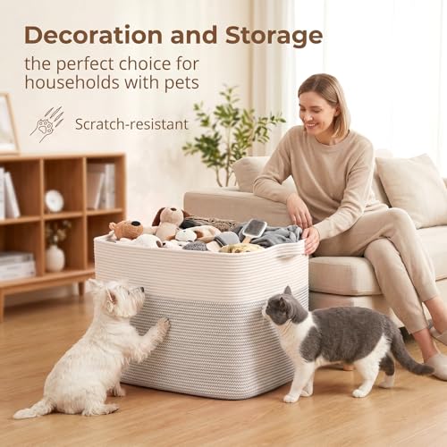 OIASKET 108L Cotton Rope Storage Basket for Living Room and Bedroom 25"x16"x16" Woven Laundry Basket, Heavy Duty Bin for Blankets, Pillows & Toys, Pet-Safe & Scratch-Free, Black and White - color: Black & White