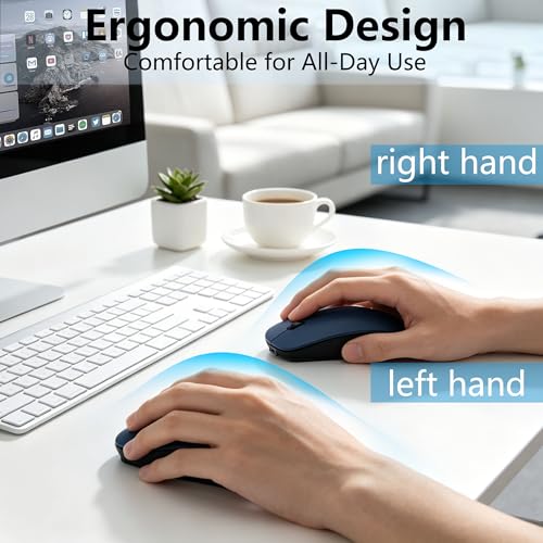 Slim Bluetooth Wireless Mouse with Jiggler - Blue | Rechargeable Portable Mouse, BT5.2 & 2.4G, USB-C/USB-A Receiver, Adjustable DPI for MacBook, iPad, Laptop & PC - color: Deep Blue