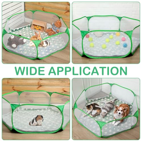 Hamster Playpen with Mat Small Animal Cage Tent Breathable Transparent Guinea Pig Playpen Waterproof Portable Yard Fence Mat Foldable Exercise Cage Outdoor Indoor (Green,Star) - color: Green