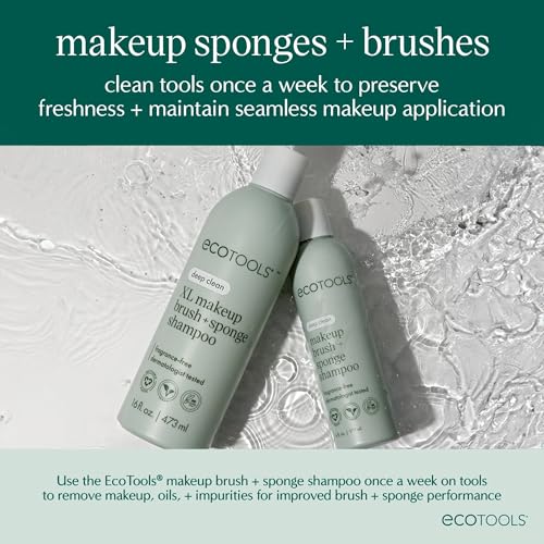 EcoTools Makeup Brush Cleanser + Sponge Shampoo, Fragrance-Free, 8 Fl Oz | Cleaner brushes and sponges, makeup brush soap for daily washing, beauty blender cleaner, plant based, sulfate free