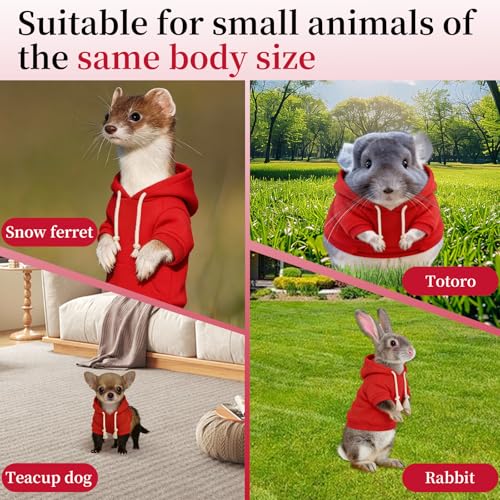 Ferret Clothes and Leash Set, Warm Hoodie Sweater with Harness and Leash for Outdoor Walking, Cozy Wear for Ferrets, Chinchillas, Small Pets, Adjustable Small Pet Outfits (Red) - color: Red