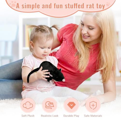 Realistic Black Rat Plush for Cats & Dogs - 12.6" Stuffed Animal Pet Toy, STEM Learning & Novelty Gift, Lifelike Mouse/Rat Plushie with Bendable Tail (Black) – Interactive Cat & Dog Toy.