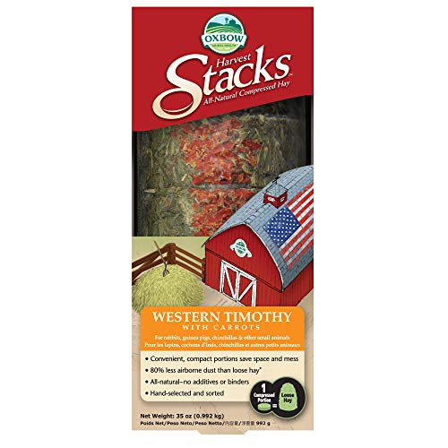 Oxbow Harvest Stacks, Timothy Hay, Rabbits & Guinea Pigs, Carrot, 35 oz | Compressed Timothy Hay Stacks For Rabbits, Guinea Pigs & Chinchillas, Less Dusty, Travel Friendly, Easy to Feed, Made in USA