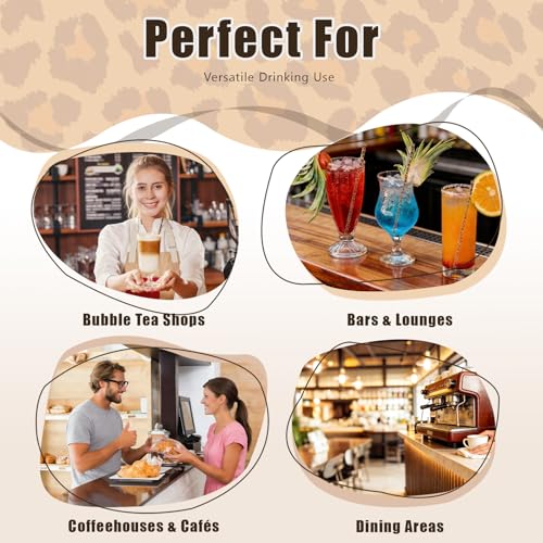 30 Pcs Reusable Brown Leopard Print Straws Cheetah Print Plastic Drinking Straws with 2 Cleaning Brushes for Animal Print Party Favors Safari Birthday Party Supplies - color: Brown