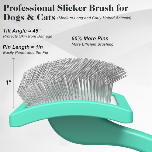 2PCS Slicker Brush for Dogs & Pet Comb,Professional Dog Grooming Brush (Goldendoodles,Poodles,Labradoodles) with Extra Long Pins to Effectively Remove Tangles, Knots and Mats (Cyan, Large) - color: Cyan, size: Large
