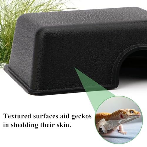 Hypeety Reptile Hide Box Small Animal Hide Cave for Snakes Lizards Geckos | Durable, safe material, with texture surface, helps peeling, easy to clean, provides secure hiding space, balck, 2 pack, S/M