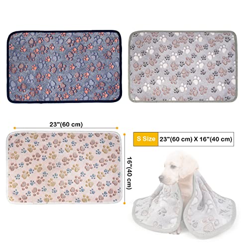 Dono 1 Pack 3 Dog Blankets, Soft Fluffy Fleece Pet Blanket Warm Sleep Mat Paw Print Design Puppy Kitten Throw Blankets Doggy Blanket for Dogs - color: Nude/Gray/Blue, size: Small(23*16")