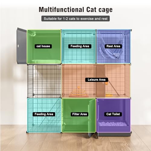 3-Tier Large Cat Enclosure Indoor & Outdoor with Litter Box, Detachable Multifunctional Catio Playpen - DIY Metal Wire Kennel Cage for Cats - size: 35.4"L x 15.7"W x 35.4"H