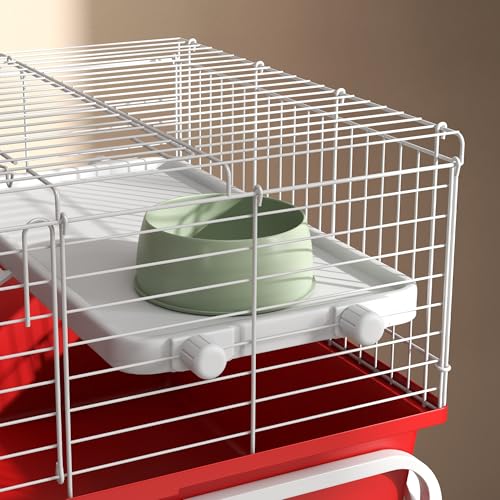 PawHut Two-Story Small Animal Cage Removable from Stand, Guinea Pig Cage with Shelf & Wheels, Pet Habitat for Hedgehog, Chinchilla, Ferret, 33" x 18.5" x 35", Red | Removable from Stand, Guinea Pig Cage, Pet Habitat for Hedgehog, Chinchilla, Ferret - colo