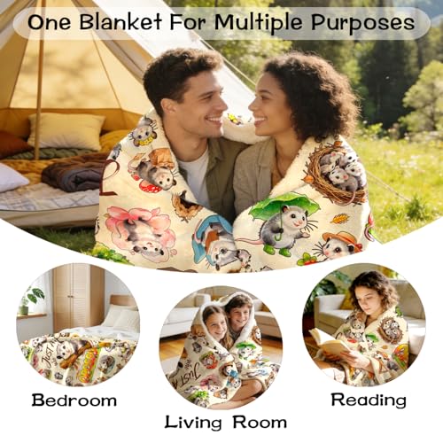 Opossum Blanket Gifts Cozy Flannel Opossums Throw Blanket Funny Opossum Lovers Birthday Stuff Merch Gifts for Women Girls 50"x40" - color: Beige Opossum