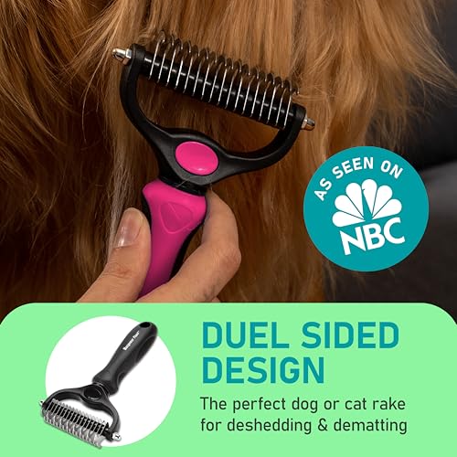 Maxpower Planet Hair Brush - Double Sided Shedding, Dematting Undercoat Rake for Dogs, Cats - Extra Wide Dog Grooming Brush, Pink | Pink, Deshedding & Dematting, Extra-Wide Double-Sided Comb, Long-Haired Coats, Reduces Shedding, Original Design - color: P