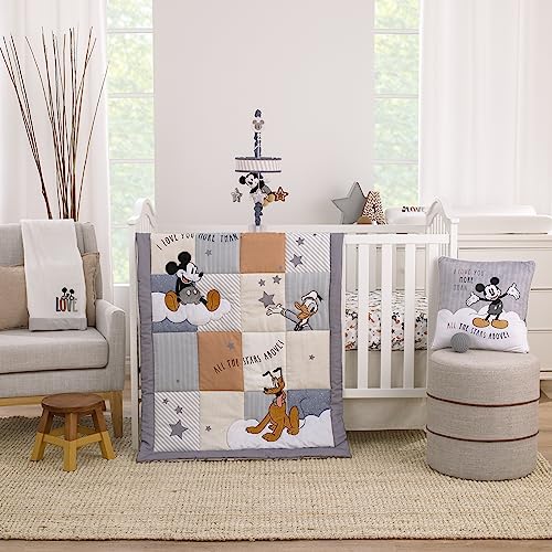 NoJo Disney Mickey Mouse Love Mickey Gray, White, and Tan I Love You More Than All The Stars Above Photo Op 100% Cotton Fitted Crib Sheet - color: Mickey Mouse Love