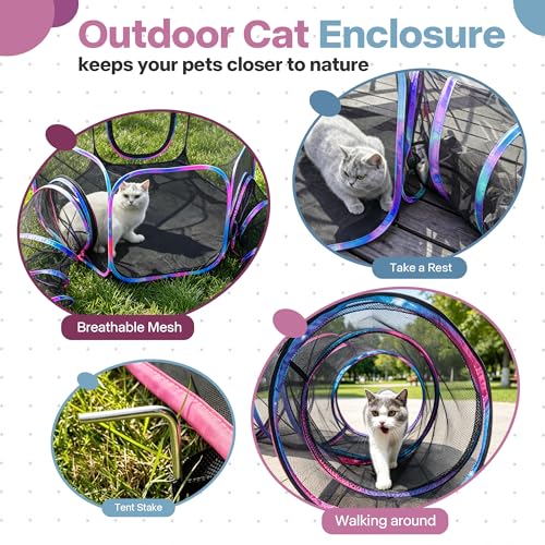 PAWISE Outdoor Cat Enclosure, 2-in-1 Portable Catio with Cat Tent and Tunnel, Pop Up Cat Playpen for Indoor Outdoor Cats and Small Animals, with Storage Bag - size: 122in