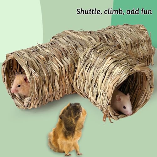 Hamiledyi Hamster Grass Tunnel Toy Nature's Hideaway Straw House with Open Entrance Guinea Pig Tunnel and Tube Home for Hamsters Rats Ferrets Guinea Pigs Chinchillas Hedgehogs and Birds