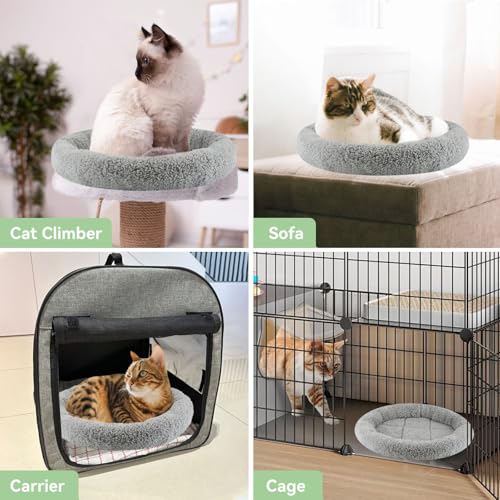 LESYPET Cat Bed for Indoor Cats, Small Pet Bed Curl Sleep Cushion with Raised Pillow Around, Non-Slip Bottom Washable Pet Beds Mat for Small Pets Rabbit Hamsters, Round Diameter 15.7"