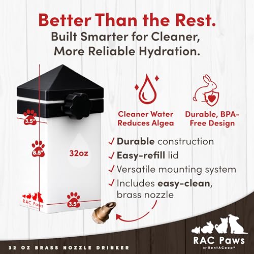RAC Paws by RentACoop 32oz Small Animal Drinker with No-Drip Brass Nozzle - size: 32 OZ