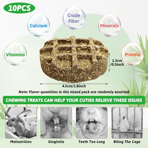 Tfwadmx 10Pcs Bunny Chew Toys Small Animal Molar Toys Natural Fruit & Veg Strawberry Papaya Oat Cake Treats Molar Teeth Rabbit Chew Toys for Guinea Pig Hamster Bunny Chinchilla