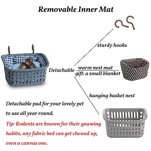 JWShang Rat Hammock for Cage, Chew Proof Hanging Basket Bed with Sturdy Hooks, Pet Cage Accessories, Safe Cozy Small Animal Rodent Hammock for Sugar Glider Mice Snuggling Sleeping - color: Grey, size: Large