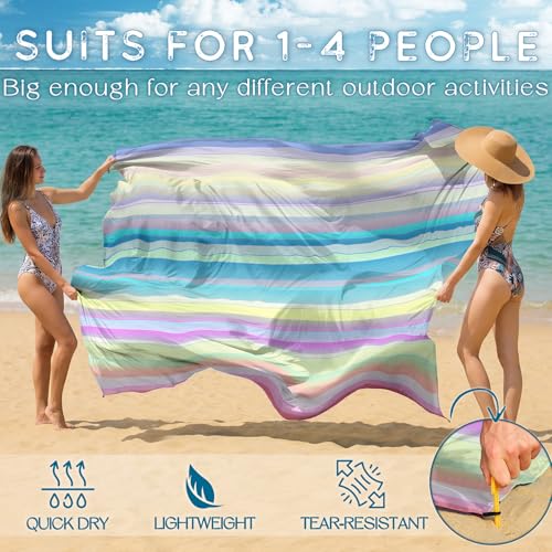 BYDOLL Beach Blanket Waterproof Sandproof,78''X81''/78''X110'' Large Sand Free Oversized Lightweight Sand Resistant Blanket, Picnic Mat for Beach Travel Camping Hiking Essentials - color: Rainbow, size: 78''X81"
