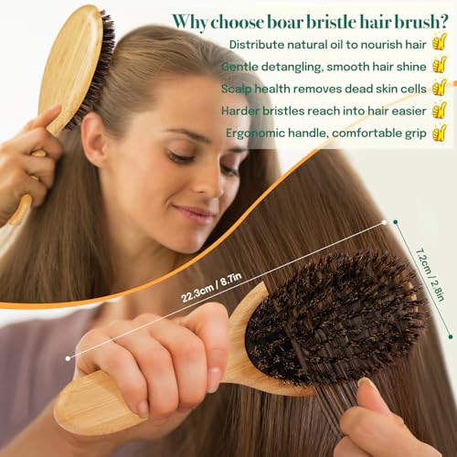 Sofmild Hair Brush Set with Bamboo Detangling Brush and Boar Bristle Brush | 2 Pack HairBrush Set for Women Men Kids, Bamboo Detangler Brush for Thick Hair and Boar Bristle Hair Brush for Fine Thin Hair - color: Black White