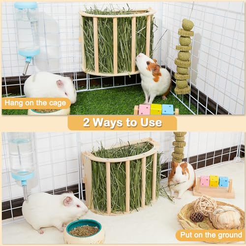 Unicorn Catcher Wooden Guinea Pig Hay Feeder, Large Hanging Rabbit Rack | Bunny Hay Holder Featuring A Large Capacity Wooden Design For Organized Feeding In Chinchilla And Ferret Cages - size: 2 PACK